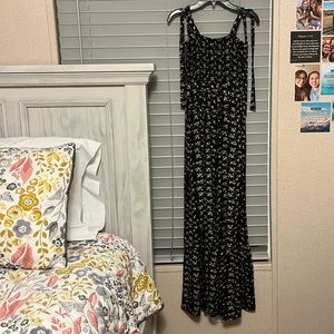 French Grey dress. Black yellow floral maxi dress. Good for summer, size S.